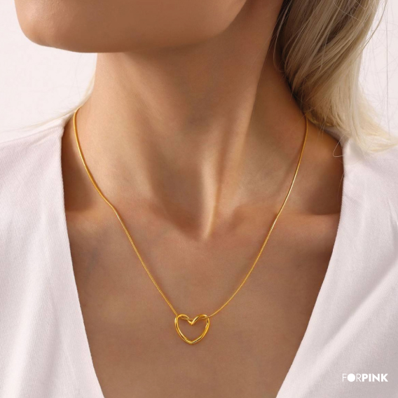 18K Gold Plated Hollow Heart Stainless Steel Pendant Necklace