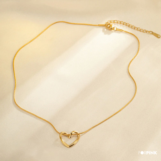 18K Gold Plated Hollow Heart Stainless Steel Pendant Necklace